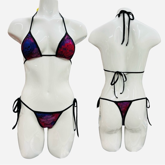 Harley Davidson Thong Bikini Set Swimwear - Picture 2 of 4